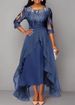 Women's Clothing Autumn And Winter Mid Sleeve Chiffon Dress Spliced Round Neck Lace Hollow Bridesmaid Evening Dress_ecoleips.com