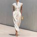 Women's High-Waisted Midi Skirt Spring/Summer High Neck Loose Top European American Style Casual Commuter Dress_ecoleips.com