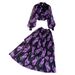 Women's Clothing light mature style, lantern long sleeves, bowknot, loose printed chiffon shirt, two-piece suit, high waist skirt_ecoleips.com