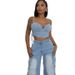 Fashion Suspender Tube Top Denim Top Pocket Straight Workwear Women's Jeans Suit_ecoleips.com