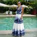 Women's Clothing Women's Blue Printed One Piece Swimsuit Quick-Dry Polyester Modest Coverage Swimwear For Beach And Pool_ecoleips.com