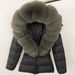 Luxury Faux Fur Trim Hooded Down Jacket For Women, Slim Fit Waist Belt, Warm Winter Coat With Detachable Fox Fur Collar, Polyester Shell_ecoleips.com