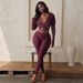 Women's V Neck Cross Strap Long Sleeve Top And Hip Lifting Pants Set European American Style Autumn New Clothing_ecoleips.com