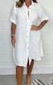 Women's Clothing Spring And Summer Loose Casual Mid Sleeve Solid Color Cotton And Linen Shirt Dress_ecoleips.com