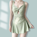 Swimming Suit For Women Solid Color Slimming One-piece Dress Style Conservative Waist Tightening Slimming Vacation Swimsuit_ecoleips.com