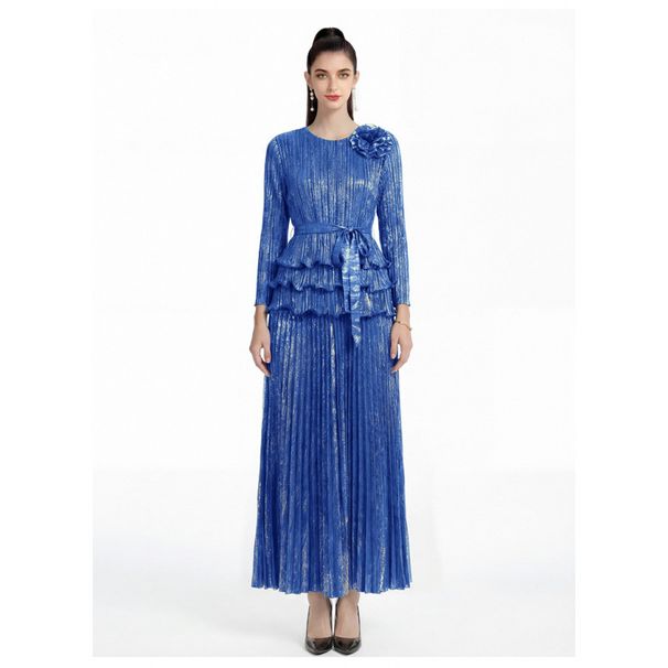 Women's Clothing Floral Pleated Two Piece Set Casual Fashion V Neck Long Sleeved Top Elegant Skirt Women's Clothing_ecoleips.com