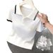 Women's High-End Knit Top Gray Collar Short Sleeved Fashionable Stylish Versatile Slimming New Style_ecoleips.com