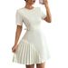 Women's Slim Fit Patchwork Dress Waist Cinching Pleated Short Sleeved Cargo Skirt European American Style Summer_ecoleips.com