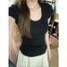 Basic Front Shoulder U-neck Threaded Slim-fitting Short-sleeved Women's Summer Inner Slim Front Shoulder T-shirt Inner Top Bottoming Shirt_ecoleips.com