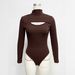 Women's Ribbed Hollow Out Slim Fit Bodysuit European American Style Semi High Neck Long Sleeved Top Comfortable Inner Layer For Autumn Winter_ecoleips.com