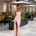 Women's Clothing New Style Solid Color Sexy Slim Fashion Waist Irregular Slit Long Skirt Suspenders_ecoleips.com