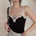 Women's Clothing Lace Splicing Striped Camisole In Summer With Breast Pads And Beautiful Back Bras To Wear As Inner Tops_ecoleips.com