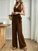 Spice Girl Style Ladies Lace-Up Jumpsuit, Skinny Fashion, Solid Color, Sling Wide Legs, Daily Commuting/Party_ecoleips.com