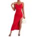 Women's Clothing New V Neck Sexy Slim Backless Slit Sling Dress Long Sleeveless Dress_ecoleips.com