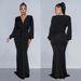 Women's Clothing fashion women's solid color sexy deep V pleated long skirt dress for women_ecoleips.com