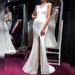 Women's Clothing Solid Color V Neck Hip Wrapped Small Tail Slit Long Banquet Evening Dress_ecoleips.com