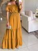 Women's Dress One-line Collar Spring And Summer Short-sleeved New Green Long Dress Fashion Casual Loose Beach Party Dresses Robe_ecoleips.com