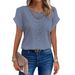 2026 Spring/Summer New Lace Splicing Hollow Carving Round Neck Short Sleeve T-shirt For Women_ecoleips.com