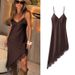 Satin Slip Dress With Lace Trim - V-Neck Bodycon Midi Dress For Evening And Special Occasions_ecoleips.com