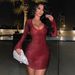 Women's Sparkling Silver Mini Dress Long Sleeve Fitted Party Dress_ecoleips.com