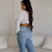 Women's Belted Lantern-Sleeve Cropped Jacket – Adjustable Waist Wrap Top For Autumn Winter (White/Black, S-L)_ecoleips.com