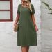 2024 Cross-Border Summer New Arrival Bestseller Cotton Linen Solid Color Loose Round Neck Short Sleeve Dress_ecoleips.com