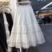 Slimming Elegant A-Line Maxi Skirt White Lace Trim Embroidered Hollowed Out Detail Casual Mid-Calf Spring/Autumn Skirt_ecoleips.com