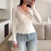 Women's Long Sleeved Base Shirt Top Lace Patchwork V Neck European American Style Sweet Fresh Autumn Clothing_ecoleips.com