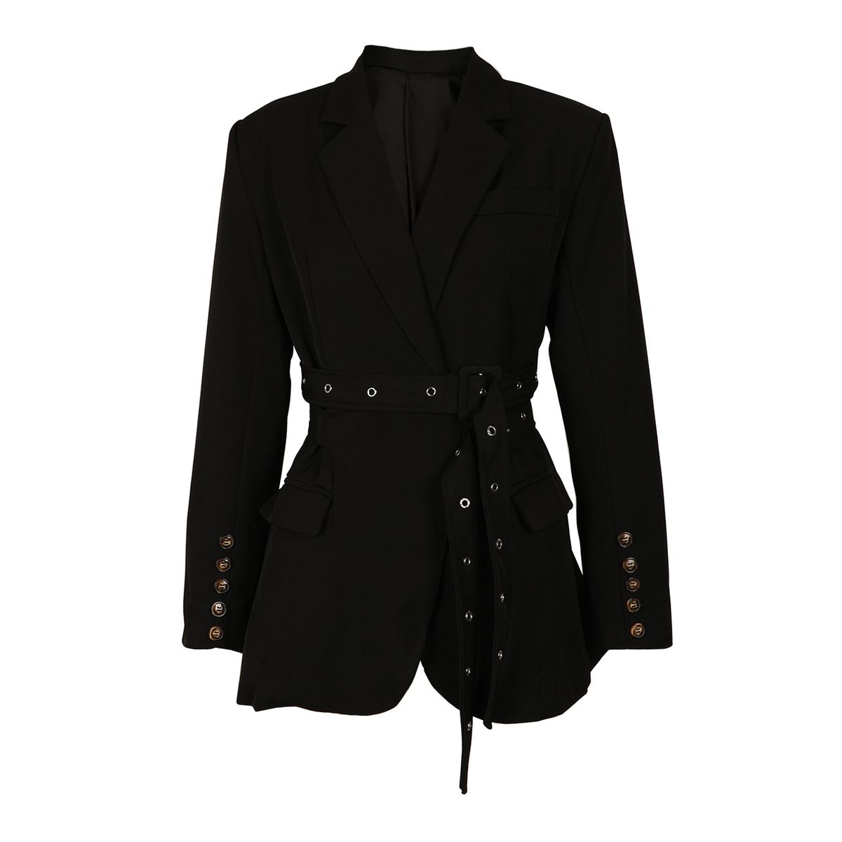 K European And American Women's Suit Jacket With Side Straps, Waist Cinching And Splicing, Long Sleeved Suit_ecoleips.com