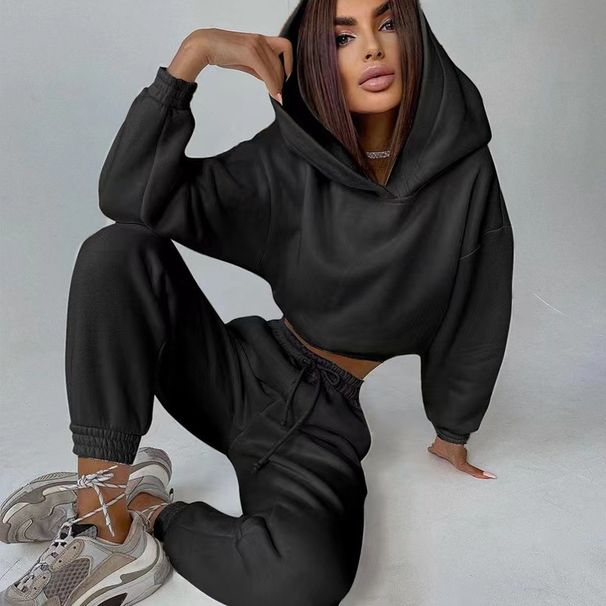 Women's Clothing Sports Sweater Suit Long Sleeved Hooded Sweater Women's Autumn And Winter Plus Velvet Two Piece Suit Women's Clothing_ecoleips.com