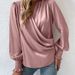 Aria Basics Aria Basics European And American Foreign Trade Clothing Elegant V-neck Ruched Lantern Sleeve Stylish Commuter Women's Solid_ecoleips.com