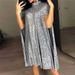Women's Clothing Beaded Long Sleeved Slit Dress Small Stand Up Collar Dress Cape Skirt_ecoleips.com
