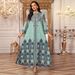 Muslim Abaya Dress With Chiffon & Rhinestones – Long Sleeve Modest Islamic Dress For Women, Ethnic Tribal Print, Casual & Elegant (Brown/Grey/Green)_ecoleips.com