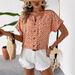 Women's Casual Floral Jacquard V-Neck Short-Sleeve T-Shirt_ecoleips.com