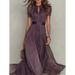 Summer New Women's V Neck Slim Waist Ruffle Dress Elegant Style Purple American Clothing_ecoleips.com