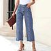 Women's Clothing High-Waisted Slimming Denim Jeans Versatile Solid Color Frayed Straight Leg Cropped Fashion_ecoleips.com