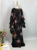 Ramadan Muslim Floral Print Chiffon Dress Boho Dress Three Layers Full Sleeves Bohemian Maxi Dresses For Women Chic Robe Longue_ecoleips.com