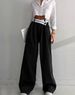 Women's Clothing High Waist Temperament Elegant Contrast Color Cross Waist Wide Leg Trousers_ecoleips.com