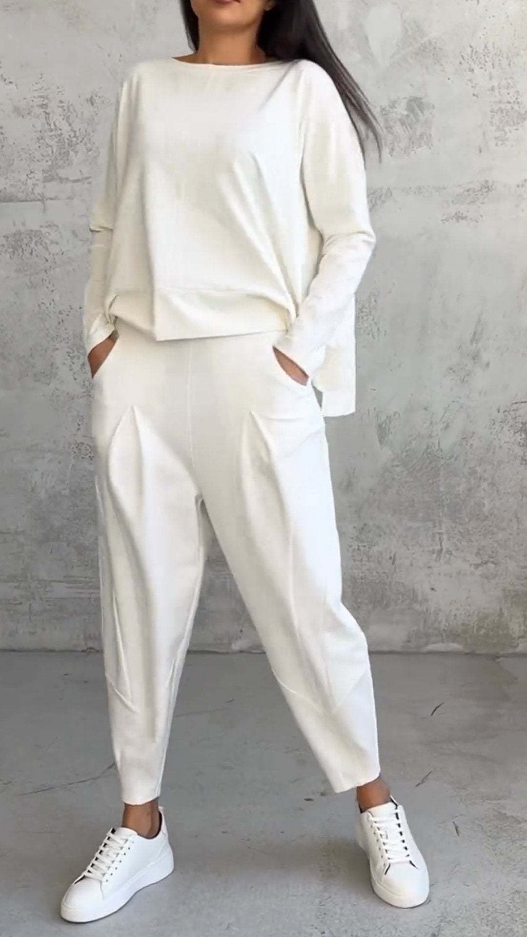 Women's Clothing Irregular Design Long Sleeved Sweater Harem Pants Suit_ecoleips.com