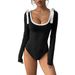 Voya Women's Autumn And Winter New Spicy Girl Slim Fit Jumpsuit With Square Neckline And Flared Sleeves, Fashionable And Sexy Long Sleeved Jumpsuit_ecoleips.com