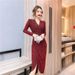 Senior Celebrity Royal Sister Chic Hip Skirt Women's Early Spring Sweet Temperament Cross Collar Unique Split Dress_ecoleips.com