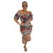 Women's Clothing Printed Waist Length Backless Lantern Sleeves With One Shoulder Two Way Dress_ecoleips.com