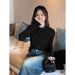 Deer Velvet Autumn And Winter Lace Patchwork Half-High Collar Long-Sleeve Inner Top, Designer Niche Base Shirt_ecoleips.com