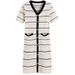 Summer New Korean Fashion V-neck Knitted Striped Maternity Dress_ecoleips.com