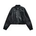 Women's Faux Leather Polo Collar Jacket – Stylish Autumn/Winter Outerwear For Casual & Office Wear (S-XL)_ecoleips.com