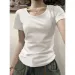 100% Pure Cotton Casual Short Sleeved T-shirt For Women's Summer Elastic Slim Fit Round Neck Bottom Shirt For Women's Fashion_ecoleips.com