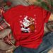 Merry Christmas Tree Santa Claus Simple Fashion Letter Loose Fit Short Sleeve T-Shirt For Women_ecoleips.com