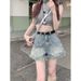 2025s American Style Spicy Girl Ripped Frayed Hem Denim Shorts For Women Summer Niche Design High Waist A-line Hot Pants_ecoleips.com