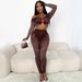 2025 Spring Summer New Women's Long Sleeve High Waist Top Crop Sexy Slim Hollow Out Set For Women_ecoleips.com