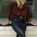 Women's Suede-Look Wide Shoulder Jacket – Ruched Detail Short Bomber, Polyester Pilot Style For Autumn & Workwear (Brown, XS/S/M/L)_ecoleips.com